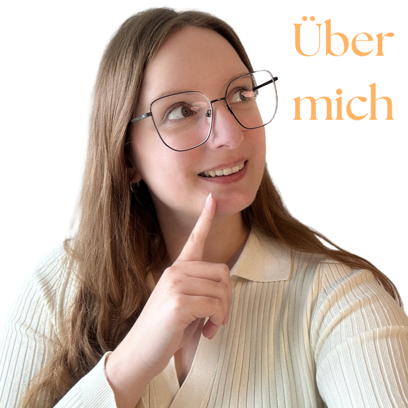 Über mich Frau mit Laptop und Aufschrift "Über mich"
